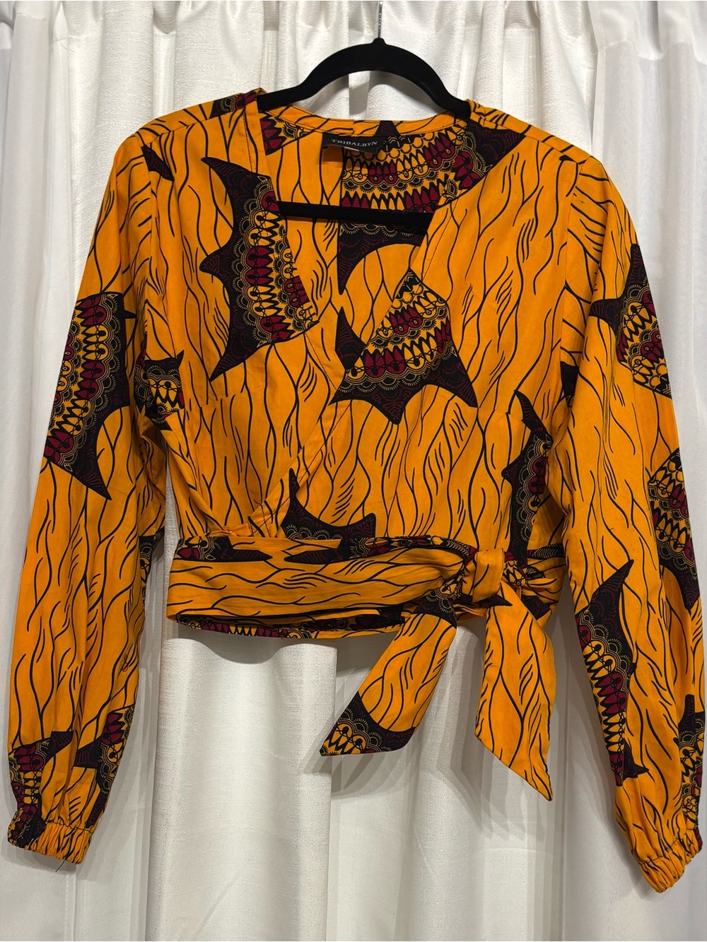 TribalByN African Print Cropped Tie Waist Top Size L